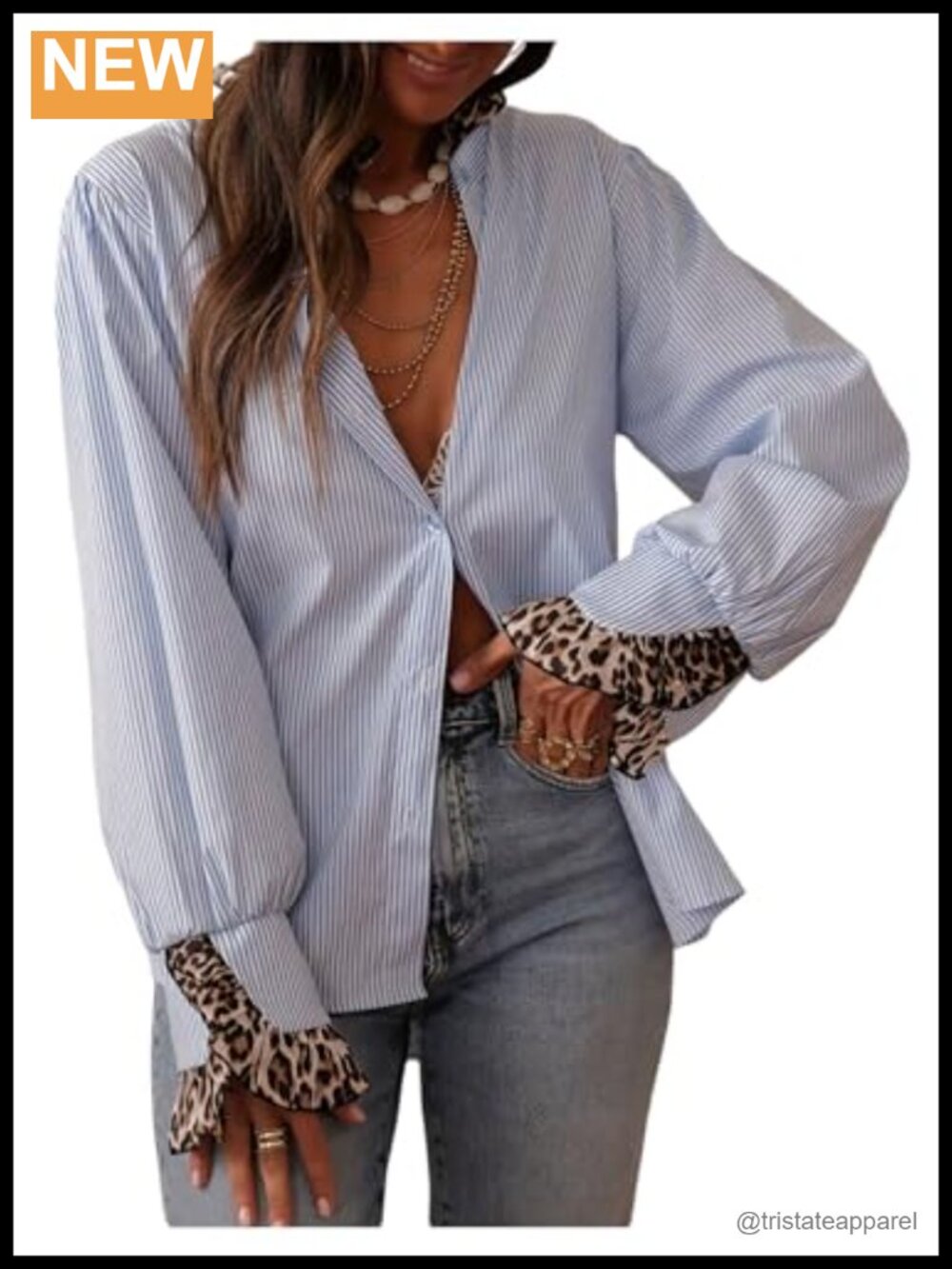 Striped Ruffled Long Sleeve Button Down Blouse Office Wear